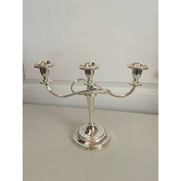 Silver Plate 3 Candle Candleabre Holder Twisting Arms Weighted Base - Picture 6 of 9